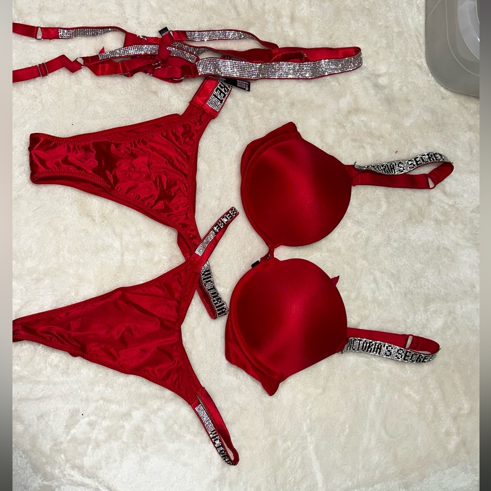 VS shine strap silky lingerie with garter!